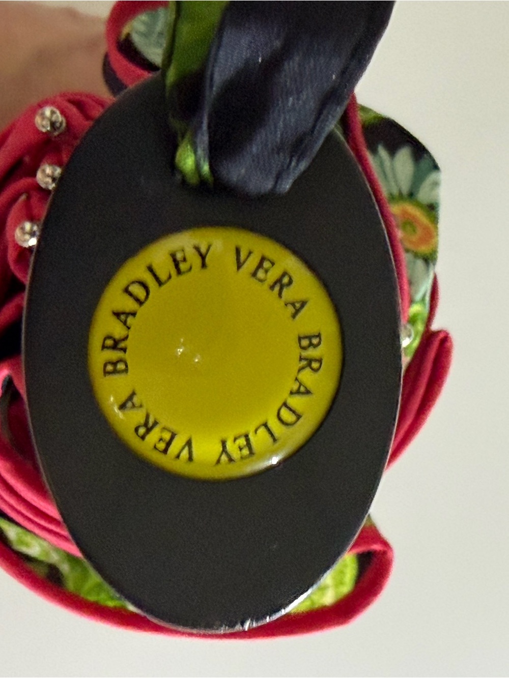 Vera Bradley Floral Compact Umbrella Black Pink Green Automatic - Picture 4 of 5